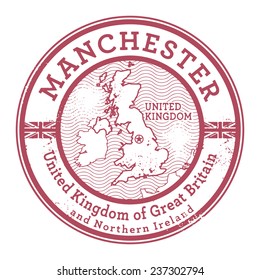 Grunge rubber stamp with words United Kingdom, Manchester inside, vector illustration