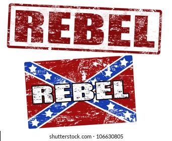 Grunge rubber stamps with confederate flag and rebel stamp, vector illustration