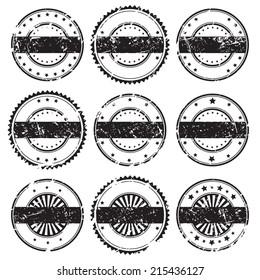 Grunge rubber stamps and stickers icons, set, graphic design elements, black isolated on white background, vector illustration.