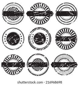 Grunge rubber stamps and stickers icons, set, graphic design elements, black isolated on white background, vector illustration.