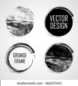 Grunge Rubber Texture Stamp Collection. Circle Frame . Rounded Brush Strokes .  Vector Illustration. 