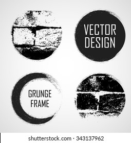 Grunge Rubber Texture Stamp . Distressed  Rounded Frame . Circle Brush Strokes . Vector Illustration . 