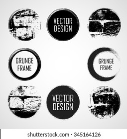 Grunge Rubber Texture Stamp . Distressed  Rounded Frame . Circular Brush Strokes . Vector Illustration . 