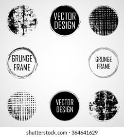 Grunge Rubber Texture Stamp . Distressed textures. Circle Frame . Rounded Brush Strokes . Black banners . . Vector illustration
