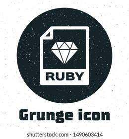 Grunge RUBY file document. Download ruby button icon isolated on white background. RUBY file symbol.  Vector Illustration