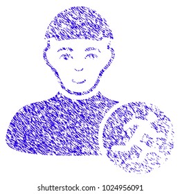 Grunge Running Man rubber seal stamp watermark. Icon symbol with grunge design and dust texture. Unclean vector blue sticker running man.