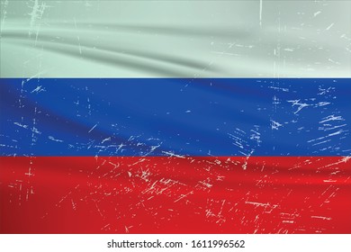 Grunge Russia flag. Russia flag with waving grunge texture. Vector background.