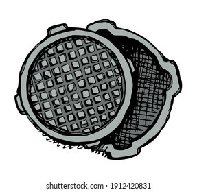 Tapa redonda de la boca de inspección. Dibujo de vectores
