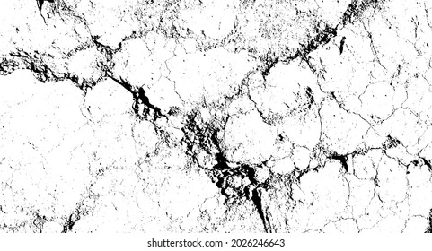 Schwarz-Weiß-Vektorstruktur der alten, festen, zerbrochenen Erde. Trockene Höhlenfläche im Dorf. Reiches Gelände für 3D-Design