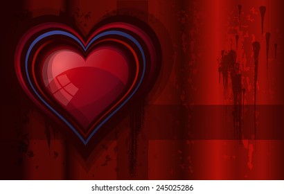 Grunge Rusty Red Heart Background Vector Illustration.