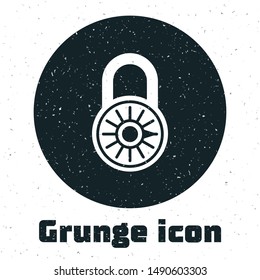 Grunge Safe combination lock wheel icon isolated on white background. Combination padlock. Security, safety, protection, password, privacy.  Vector Illustration