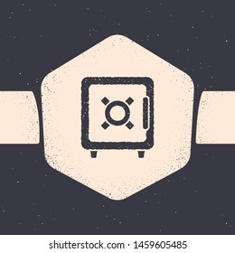 Grunge Safe icon isolated on grey background. The door safe a bank vault with a combination lock. Reliable Data Protection. Monochrome vintage drawing. Vector Illustration