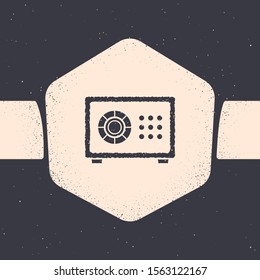 Grunge Safe icon isolated on grey background. The door safe a bank vault with a combination lock. Reliable Data Protection. Monochrome vintage drawing. Vector Illustration