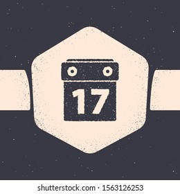 Grunge Saint Patrick's day with calendar icon isolated on grey background. Date 17 March. Monochrome vintage drawing. Vector Illustration