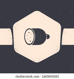 Grunge Salami sausage icon isolated on grey background. Meat delicatessen product. Monochrome vintage drawing. Vector Illustration