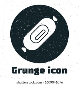 Grunge Salami sausage icon isolated on white background. Meat delicatessen product.  Vector Illustration