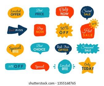 Grunge sale badge collection. Discount price offer set with place for text. Promo coupon labels