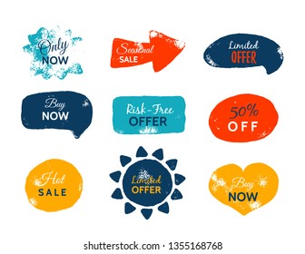 Grunge Sale Badge Collection. Discount Price Offer Set With Place For Text. Promo Coupon Labels