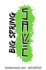 Grunge sale poster with green spring splash and stylized captions on white background. Vector illustration
