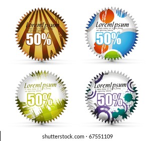 Grunge sale tag set Isolated on white, vector illustration.