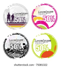 Grunge sale tag set Isolated on white, vector illustration.