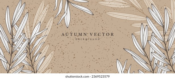 Borde de arena con ramas y hojas blancas y pequeños salpicaduras. Fondo de vector botánico para varios decorados, diseños, fondos de pantalla, tarjetas y presentaciones, posts en redes sociales.