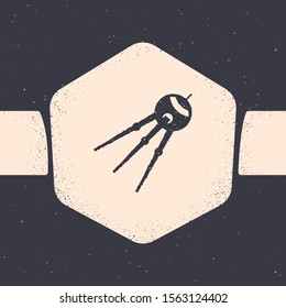 Grunge Satellite icon isolated on grey background. Monochrome vintage drawing. Vector Illustration