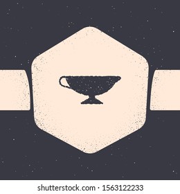 Grunge Sauce boat icon isolated on grey background. Sauce bowl. Monochrome vintage drawing. Vector Illustration