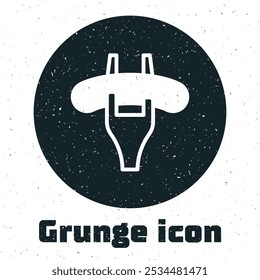 Grunge Sausage on the fork icon isolated on white background. Grilled sausage and aroma sign. Monochrome vintage drawing. Vector