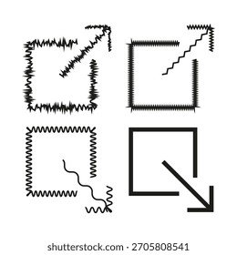 Iconos de escala Grunge. Flecha de línea en zigzag. Vector de símbolo de interfaz. Conjunto cuadrado distorsionado.
