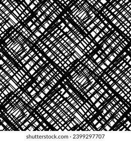 Grunge Scales seamless pattern with hand drawn Scales. Ornament for printing on fabric, cover and packaging. Simple black and white vector ornament isolated on white background