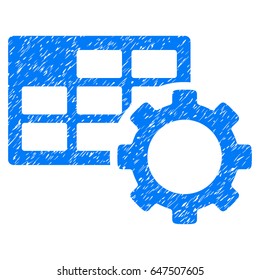 Grunge Schedule Settings icon with grunge design and unclean texture. Unclean vector blue pictogram for rubber seal stamp imitations and watermarks. Draft emblem symbol.