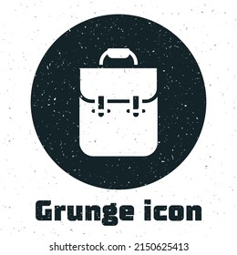 Grunge School backpack icon isolated on white background. Monochrome vintage drawing. Vector