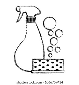 grunge scouring pad with detergent and splash bottle