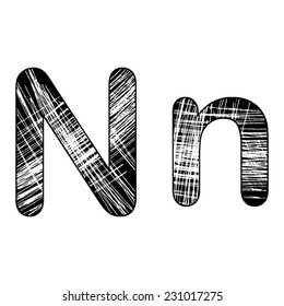 grunge scratch letter N alphabet symbol design on white