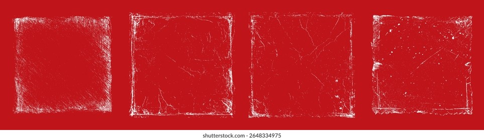 Grunge rascunho pacote de moldura com vintage bordas danificadas. Elemento de design de sobreposição de quadrado sujo retrô. Fundo de borda desgastado angustiado definido.
