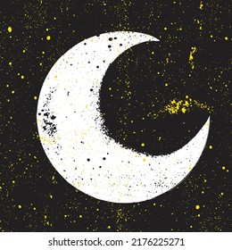 Grunge scratch Vector Illustration of Moon on black background