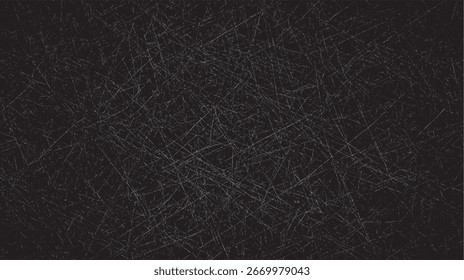 Grunge scratched black texture. Dark distressed chaotic backdrop. Abstract rough surface design for modern digital art.