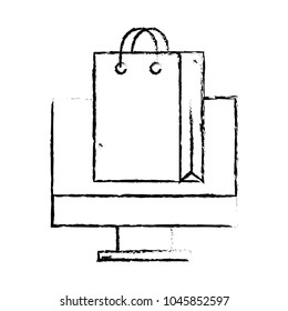 grunge screen cromputer technology with shopping bag