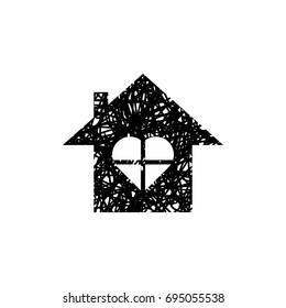 Grunge scribble overlay texture design. home vector logo.