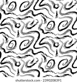 Grunge Scribbles seamless pattern with hand drawn Scribbles. Ornament for printing on fabric, cover and packaging. Simple black and white vector ornament isolated on white background