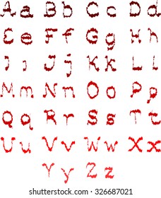 Grunge script font. Doodle bloody alphabet. Vector.