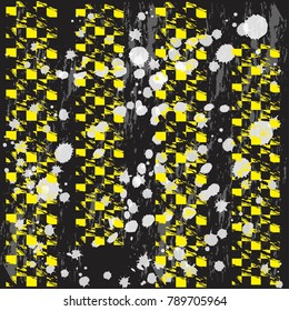 Grunge seamless abstract pattern.Urban,drive,modern creative wallpaper. Chaotic repeated design with squares,spray paint elements.Geometric backdrop with yellow elements
