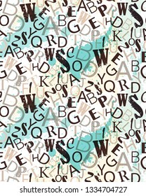 Grunge seamless alphabet vector pattern. Repeating random letters  texture.