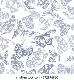 Grunge Seamless Background Butterfly Pattern. Vector Illustration.