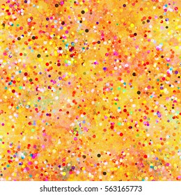 Grunge seamless background with confetti and stains. Yellow, orange, red, pink colors.