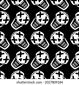 Grunge seamless background with cute death skulls. Design for fabric, wallpaper, napkins, textiles, packaging, backgrounds.