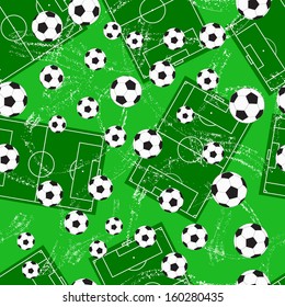 Grunge seamless background with football gate and soccer ball.