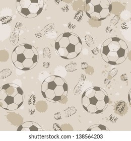 Grunge seamless background with footprint and soccer ball.