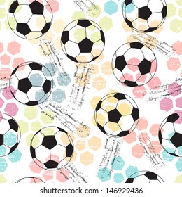 Grunge seamless background with print and soccer ball.